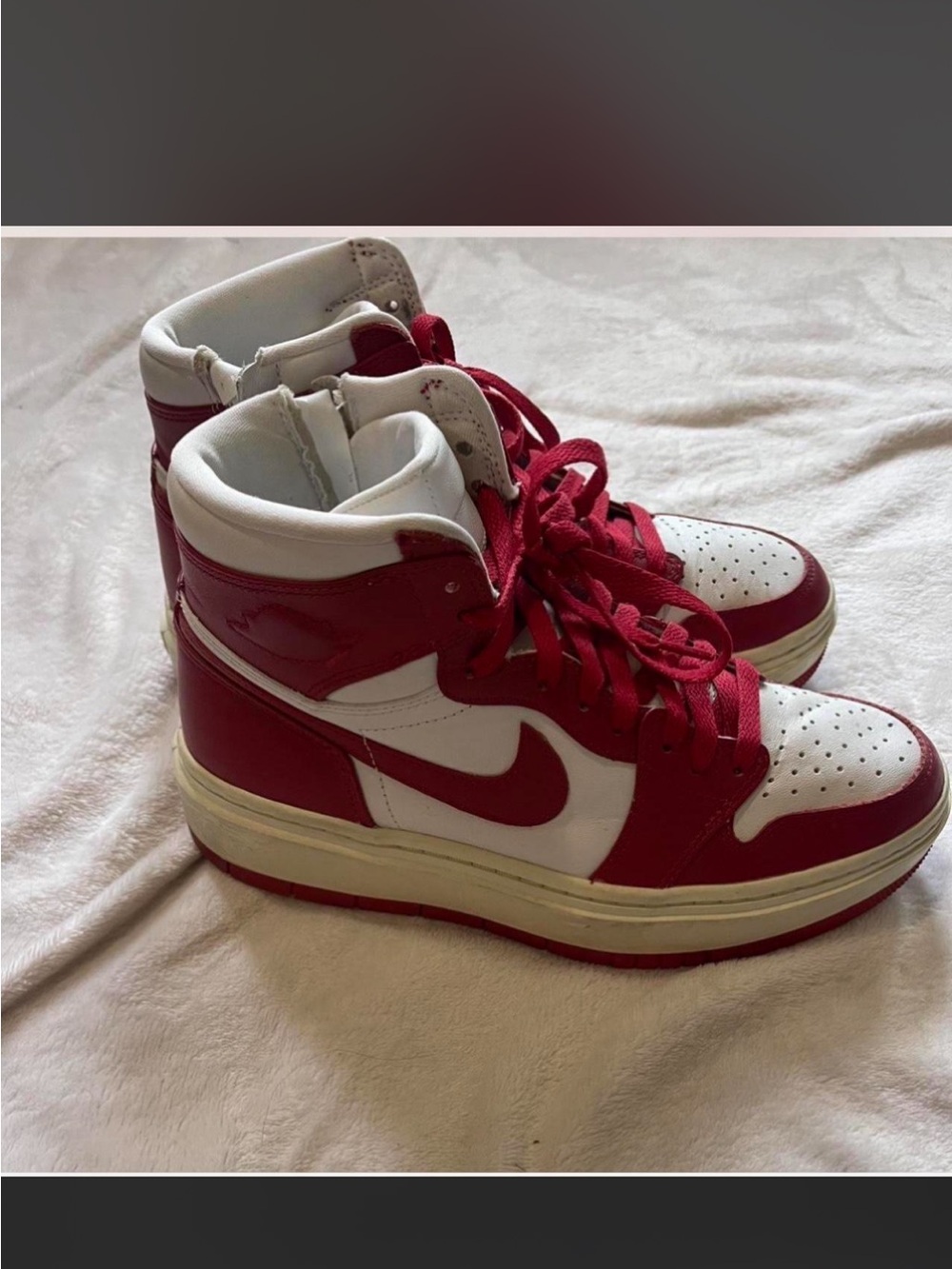 Nike Women's Red and White High-Top Platform Sneakers